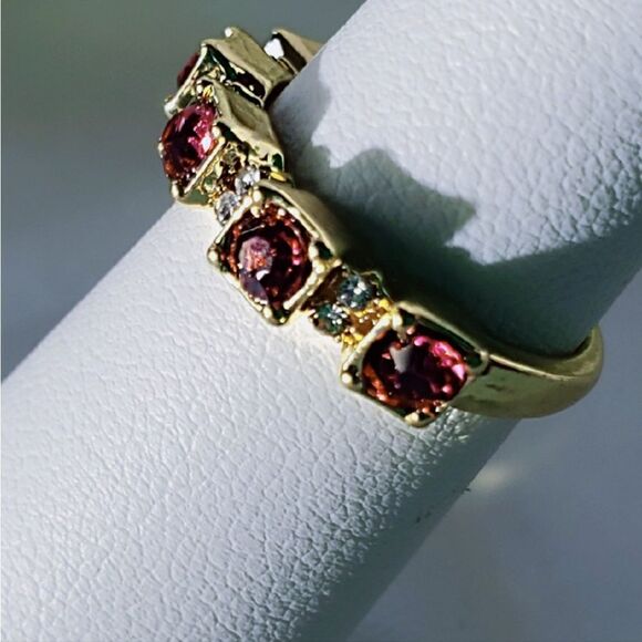 Red Ruby & Clear White Baguette Diamond Ring on 925 Silver - Women's - Picture 4 of 8
